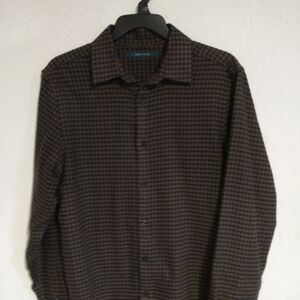 Perry Ellis Tonal Gingham Flannel Shirt  Navy Brown Men's Size Small